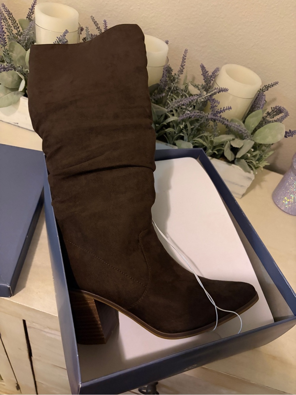 Universal Thread Brown Suede Mid-Calf Block Heel Boots